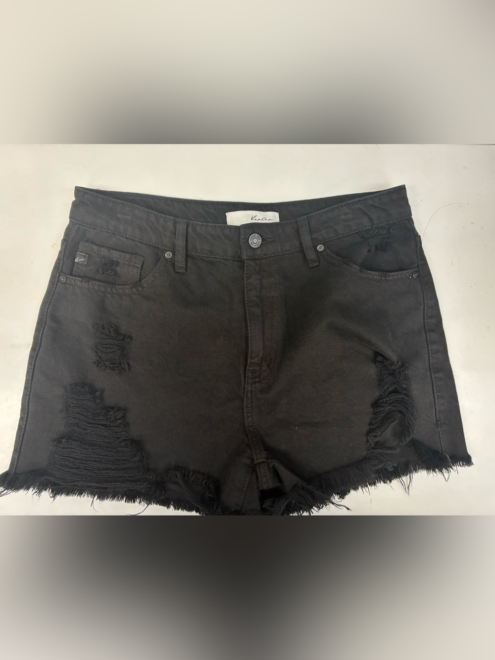 KanCan Black Distressed Frayed Hem Jean Shorts
